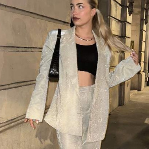 SLA The Label New Paloma Blazer Gold Glitter Medium Oversized Tailored Party - Picture 17 of 17